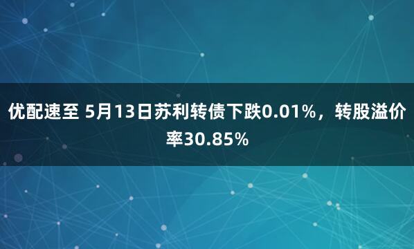 优配速至 5月13日苏利转债下跌0.01%，转股溢价率30.85%